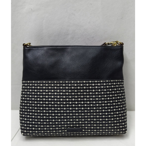 Fossil Black Coated Canvas Leather Trim Zipper Crossbody Bag - Picture 2 of 16